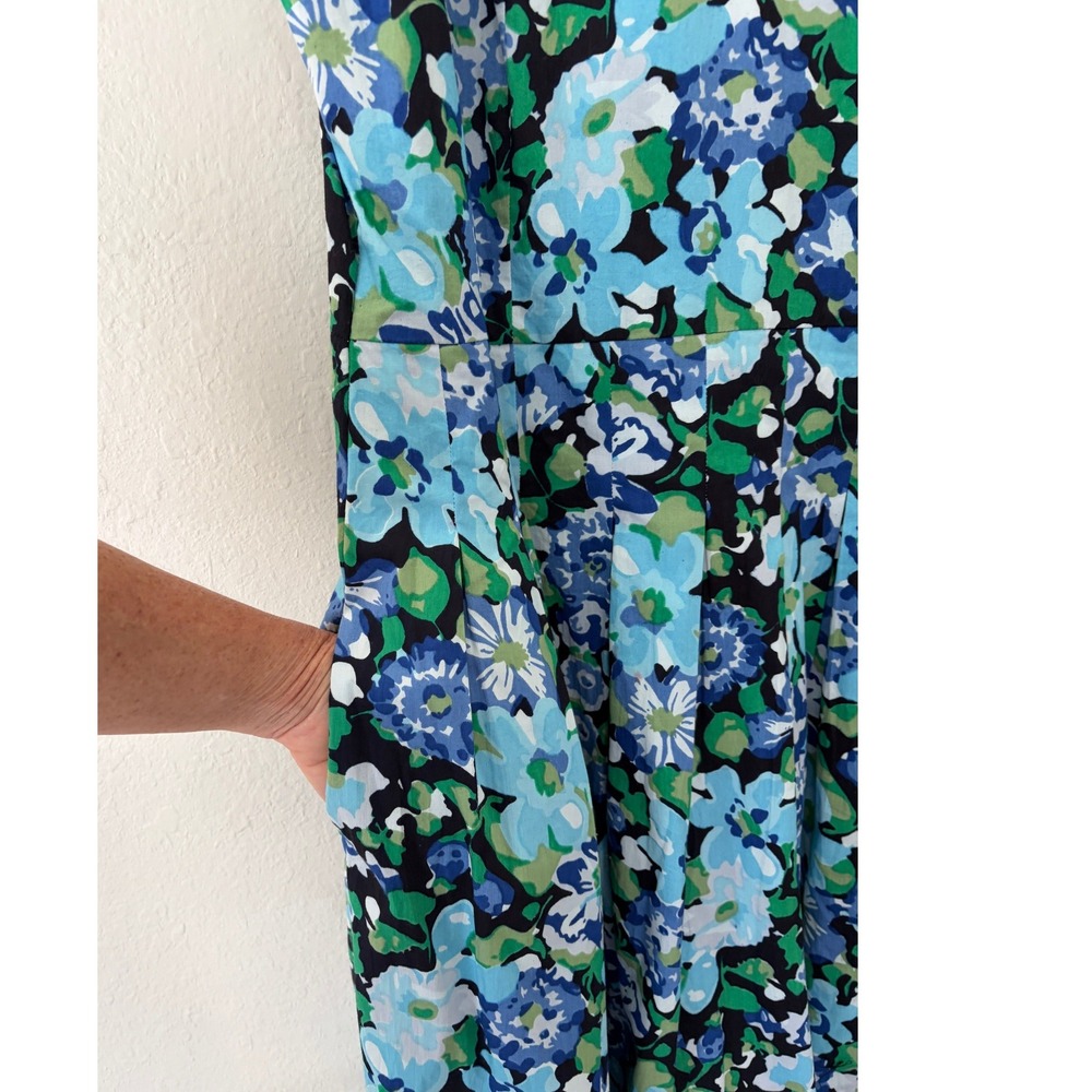 Chadwicks Womens Floral Pleated Fit & Flare Pocket Dress 16 Blue Green Summer - Picture 4 of 9